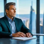Home 19 감정적 투자 오류 극복을 위한 소통 방법 - **Prompt 1: The Serenity of Strategic Investing**
"A male investor in his late 40s, dressed in a...