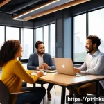 Home 17 감정적 투자 오류와 투자 커뮤니티의 역할 - A detailed digital illustration of a diverse group of Brazilian investors in a modern coworking spac...