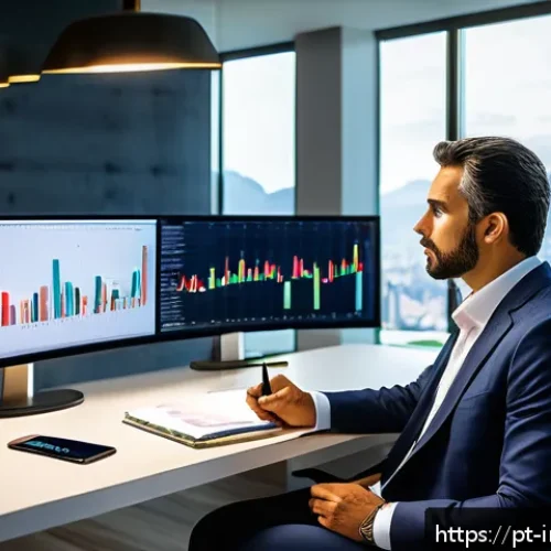 Home 28 감정적 투자 오류의 심리학적 원인 - A focused Brazilian investor sitting at a modern home office desk, surrounded by multiple screens di...